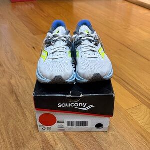 Saucony womens Light Gray and Neon Yellow Athletic Sneakers